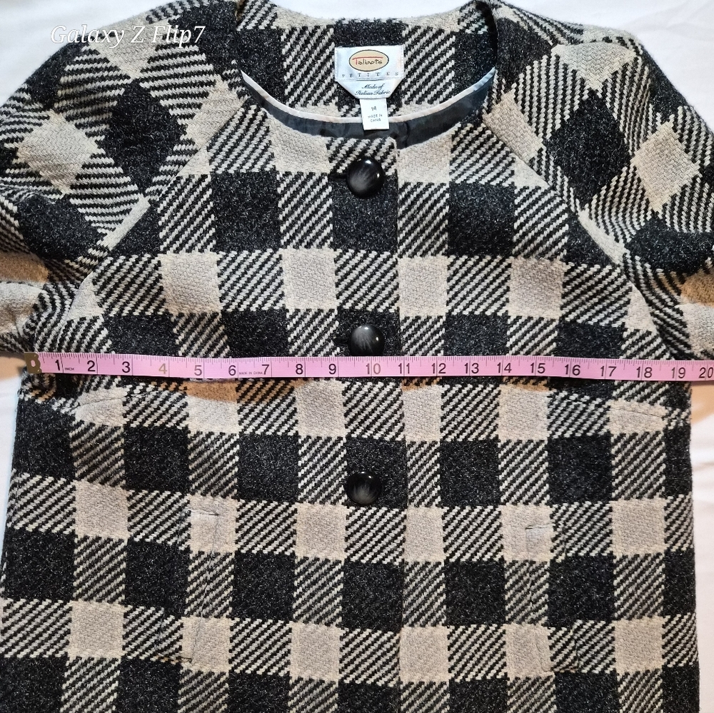 Talbots Italian Fabric Black & White Checkered Plaid Jacket - Size 14P - Picture 4 of 8